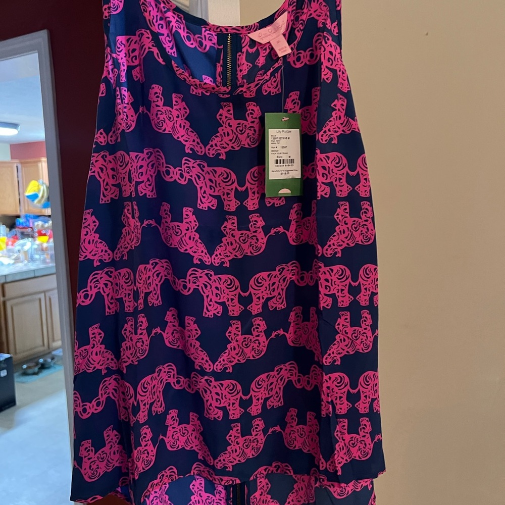 Lilly Pulitzer Aerial top pack your trunk navy/hot pink medium Elephants